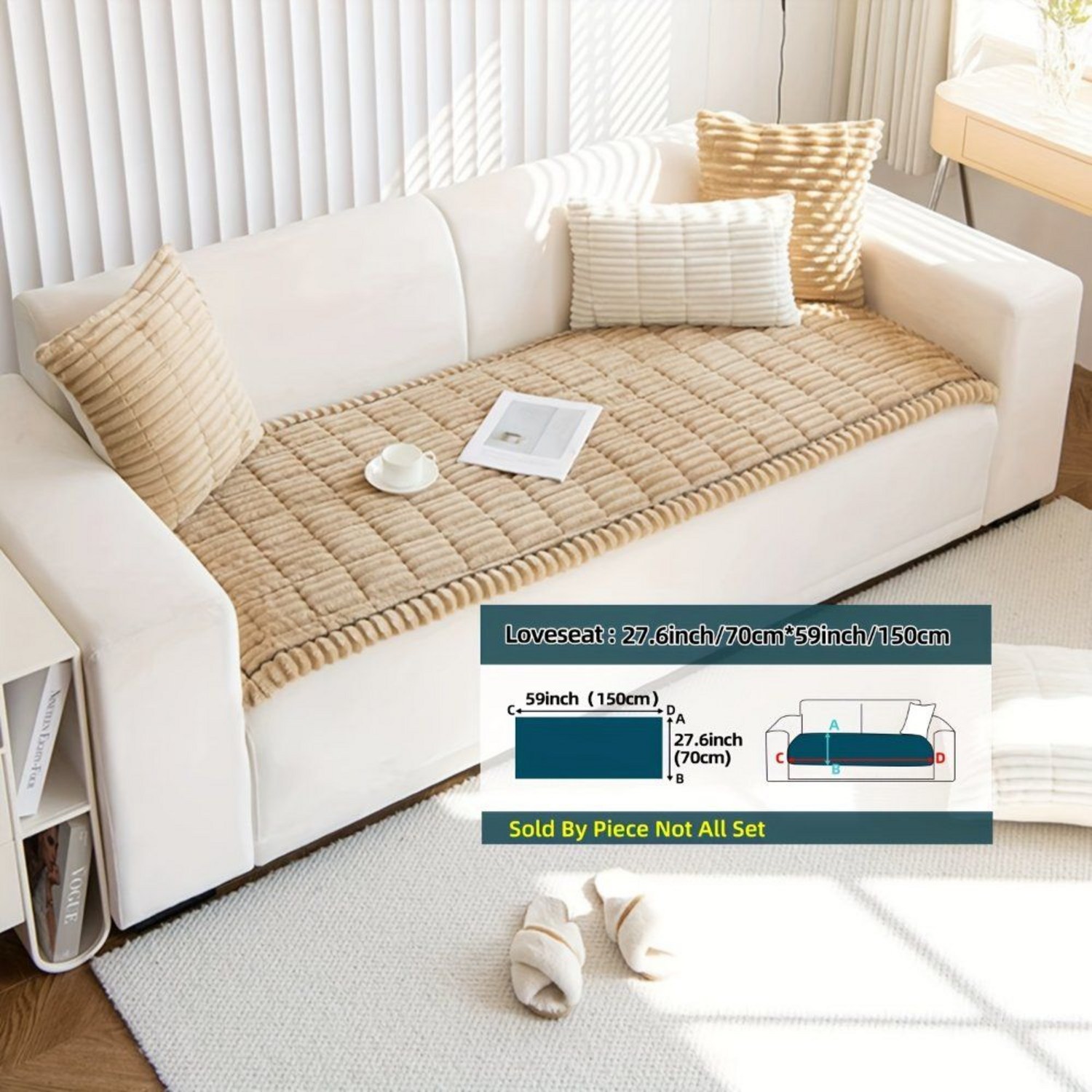 보호 스타일 퀼팅 소파 커버 러플 장식 원피스 짧은 플러시 원단 기계 세척 가능 반려동물 친화적인 미끄럼 방지 보호대 암체어에서 4인용 섹셔널 소파까지 – 1개 크리스마스 선물