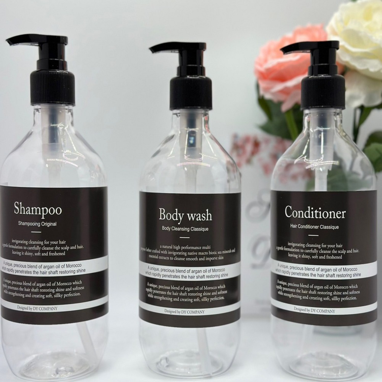 디나인 1+1+1 욕실 디스펜서 샴푸통 용기 500ml 3종세트 샴푸걸이포함 샴푸공병, 3개, 갈색500ml