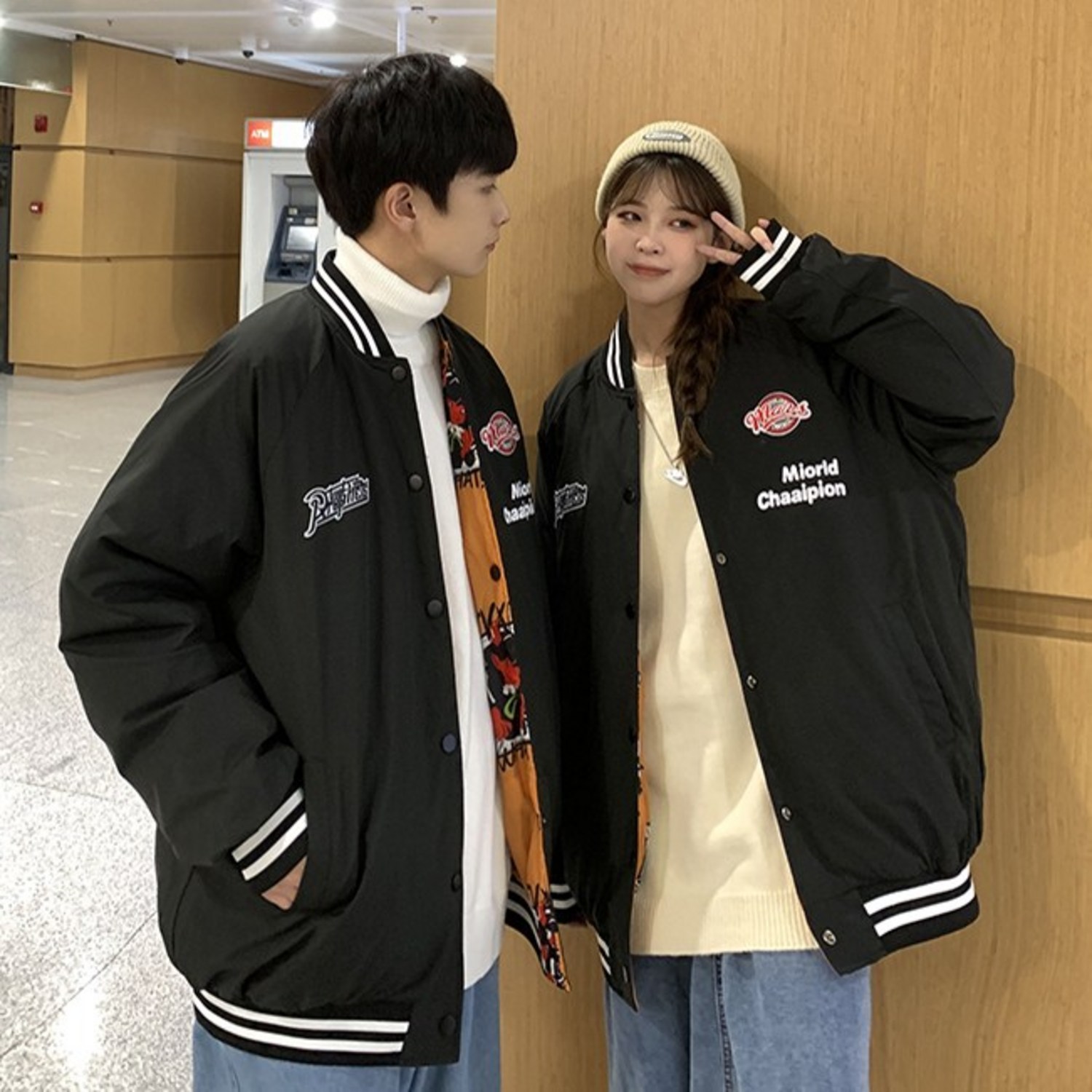 COSYEVNO 겨울 커플 패딩 남녀 공용 트랜드 짧다 후드 양면 야구복