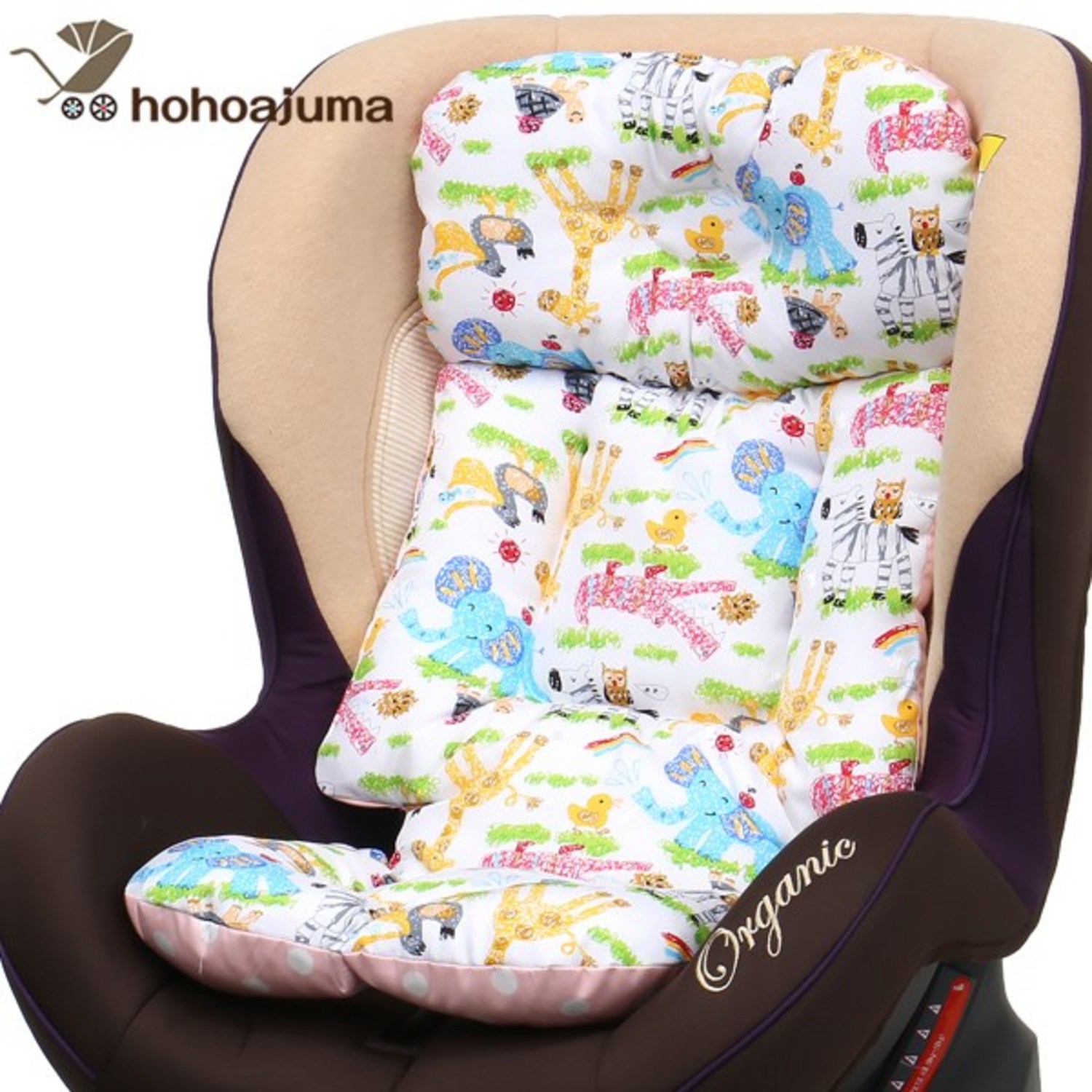 호호아줌마 카시트 유모차 일체형 시트, 핑크도트+동물원 인견