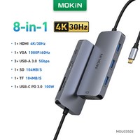 MOKiN 도킹 스테이션 USB C 허브 어댑터 A & 2.0 노트북 독 디스플레이 포트 4K @ 60Hz DP HDMI VGA PD, 02 8 in 1_01 CHINA, 1개