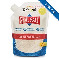 Redmond Real Salt - Ancient Fine Sea Salt Unrefine 레드몬드 리얼 솔트 - 고대 고급 바다소금 비정제 미네랄 소금 16온스 파우치(3팩, 1개, 1.56kg