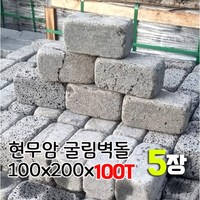 [케이스톤] 100x200x100T 5장 현무암 굴림벽돌 사고석 - 화산석 벽돌 담장석 정원석 정원돌 블럭 굴림석 큐브돌 큐브석 판석 판재 경계석 대용 화단 정원 꾸미기, 5개