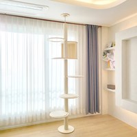 와우캣 원목 캣폴캣타워 알루미늄기둥 스크래쳐 풀세트 기획상품, 기본형(호텔+투명해먹+발판4개), 1개, 아이보리