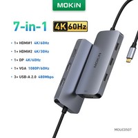 MOKiN 도킹 스테이션 USB C 허브 어댑터 A & 2.0 노트북 독 디스플레이 포트 4K @ 60Hz DP HDMI VGA PD, 06 7 in 1_01 CHINA, 1개