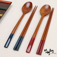 인현공방 옻칠 컬러 나무 수저 2벌 세트, 네이비+베이지, 네이비+베이지, 1세트