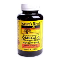 네이쳐스블렌드 오메가 3 1760mg 피쉬 오일 머큐리 프리 소프트젤 무설탕 글루텐 프리, 60개입, 1개