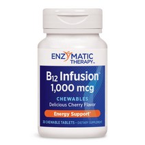 엔자이매틱테라피 B12 인퓨전 1000mcg 체리 츄어블 타블렛 글루텐 프리, 30개입, 1개