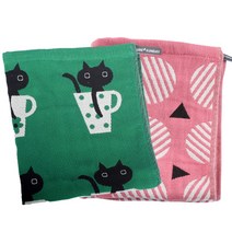 퓨어선데이 순면 3중 머그컵 캣 거즈행주 2p 세트, 머그컵 캣, 완두콩