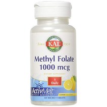 Kal 메틸 폴레이트 1000mcg 레몬 맛 인스턴트 디졸브 마이크로 타블렛, 60개입, 1개