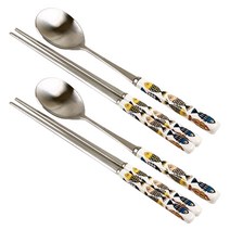 더리빙샵 블루피쉬 도자기 2인 수저세트, 스푼 2p + 젓가락 2p, 1세트