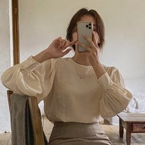 린다샵 로크마 쉬폰 퍼프 블라우스 BL4235C18