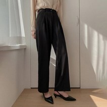 큐니걸스 여성용 숏 일반 크롬단추 투핀턱반밴딩와이드 슬랙스