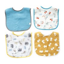 꿈꾸는두부 유아용 패턴 이중 거즈 턱받이 블루 4종 세트, 블루그린, 곰돌이 놀이터, 초원의 친구들, 오리의 나들이, 1세트