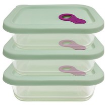 파미레 실리콘 오븐 글라스 밀폐용기 미디움 직사각 370ml x 3p, 1세트, 단품
