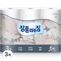 잘풀리는집 클래식 3겹 퀄팅 롤화장지 25 m, 6롤, 3개