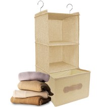 하늬통상 걸이형 행잉 오거나이저 3단 + 서랍 세트, 1세트, 베이지