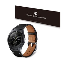 디씨네트워크 갤럭시 프론티어/기어S3/워치3 액티브 22mm 가죽밴드 스트랩 (45/46mm 호환 가능), 블랙, 1개