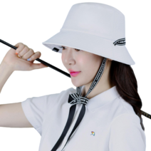 루페오 여성용 골프 라벨 스트링 스트랩 버킷햇 턱끈 벙거지 모자, 화이트