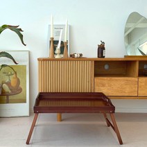 싱글톤 원목 접이식 넓은 베드 테이블, 브라운