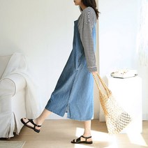 마이시즌 여성 조이 데님 뷔스티에 멜빵 원피스