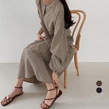 바블링브룩 여성용 체크 버튼 플레어 롱 원피스