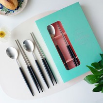 보겐 에펠 2인 수저 선물세트 실버 블랙, 1세트, 숟가락 2p + 젓가락 2p + 선물박스