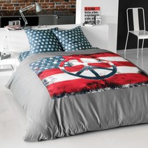 라흐두뜨 스타 프린트 순면 이불 커버 F663464, red + blue + white + grey