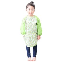 플리에 여아용 긴소매 앞치마, 연두 + 오렌지