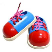 캐스비 튼튼 원목 신발끈 묶기 완구, 빨강