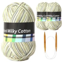 브랜드얀 밀키코튼 별무늬 목도리 DIY 뜨개실 3p + 고급 흑대바늘 3.5mm, 62번 라임믹스, 1세트