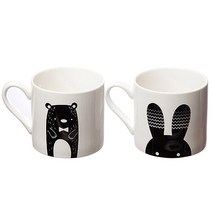 프로방스코리아 북유럽 동물 머그컵 토끼 + 곰, 화이트, 1세트