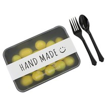 황씨네도시락 PP 블랙 일회용도시락 1칸 용기 11p + 뚜껑 11p + 화이트 띠지 11p + 블랙 포크 5p + 블랙 스푼 5p, 1세트