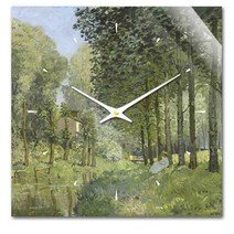 더윤 레티나 명화 벽시계 시슬레 숲 기슭 시냇가에서의 휴식 30 x 30 cm, 혼합 색상