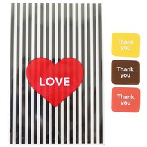 황씨네도시락 하트 속포장봉투 블랙 30p + 사각땡큐 스티커 30p, 1세트