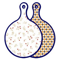 로엠디자인 블루에디션 양면 원형 서빙 도마 장단색꽃고비, 잉글랜드행황색체크, 1개