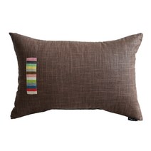 나비손길 린넨 색동띠 쿠션베개 솜포함, 진브라운 + 진베이지