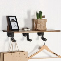 인파이프 BS303 파이프원목 후크 벽선반_고무나무 티크 벽선반 행거, 파이프규격15A-700-250