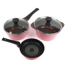 키친아트 본 세라믹 냄비 후라이팬 3종세트, 핑크 + 블랙, 편수냄비 18cm + 양수냄비 20cm + 에그팬 16cm