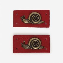 해피베어스 달팽이 참장식 가죽라벨 2p, 레드, 4개입