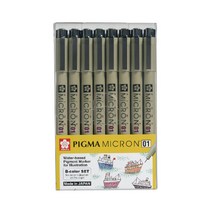 SAKURA 피그마 마이크론 01 컬러 피그먼트 잉크펜 0.25mm 8색 세트, 혼합 색상, 1세트