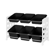 리빙스마일 이동식 트롤리 화이트 프레임 바구니 정리함 C 혼합형 6p, 블랙