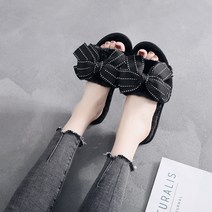 올나인 스티치 리본 털 슬리퍼