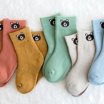 비단길 아동용 오웬 곰돌이 방한용 파일 양말 5족
