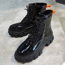 둥근 인조 가죽 통굽 워커 앵클 부츠