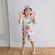 따솜 아동용 워터파크 5부 자가드 실내복 상하의 세트