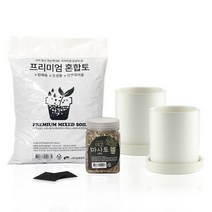 삼호유리 화분 중 화이트 2p + 프리미엄 혼합토 800g + 데코 마사토 500g + 깔망 2p 세트 SH1704-2, 1세트
