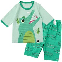 보보 아동용 나는 악어 오가닉 7부 상하 실내복 세트