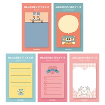왈가닥스 메모리즈 스티키 점착메모지 5종 세트, Board, Cassette tape, Telephone, Heart checklist, Finger heart, 1세트