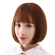 뿌이뿌이가발 여성 단발 생머리 통가발 라인, 밀크브라운, 1개